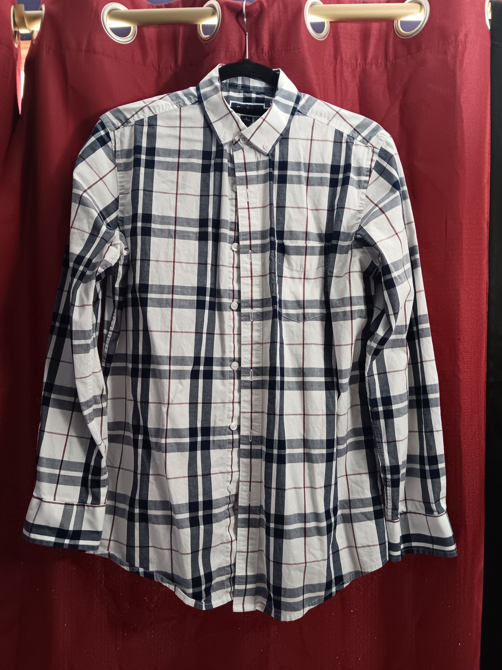 Club Room White Navy & Red Plaid Button-Down Shirt
